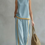 Leila elegant sleeveless trouser set in Blue, view 7