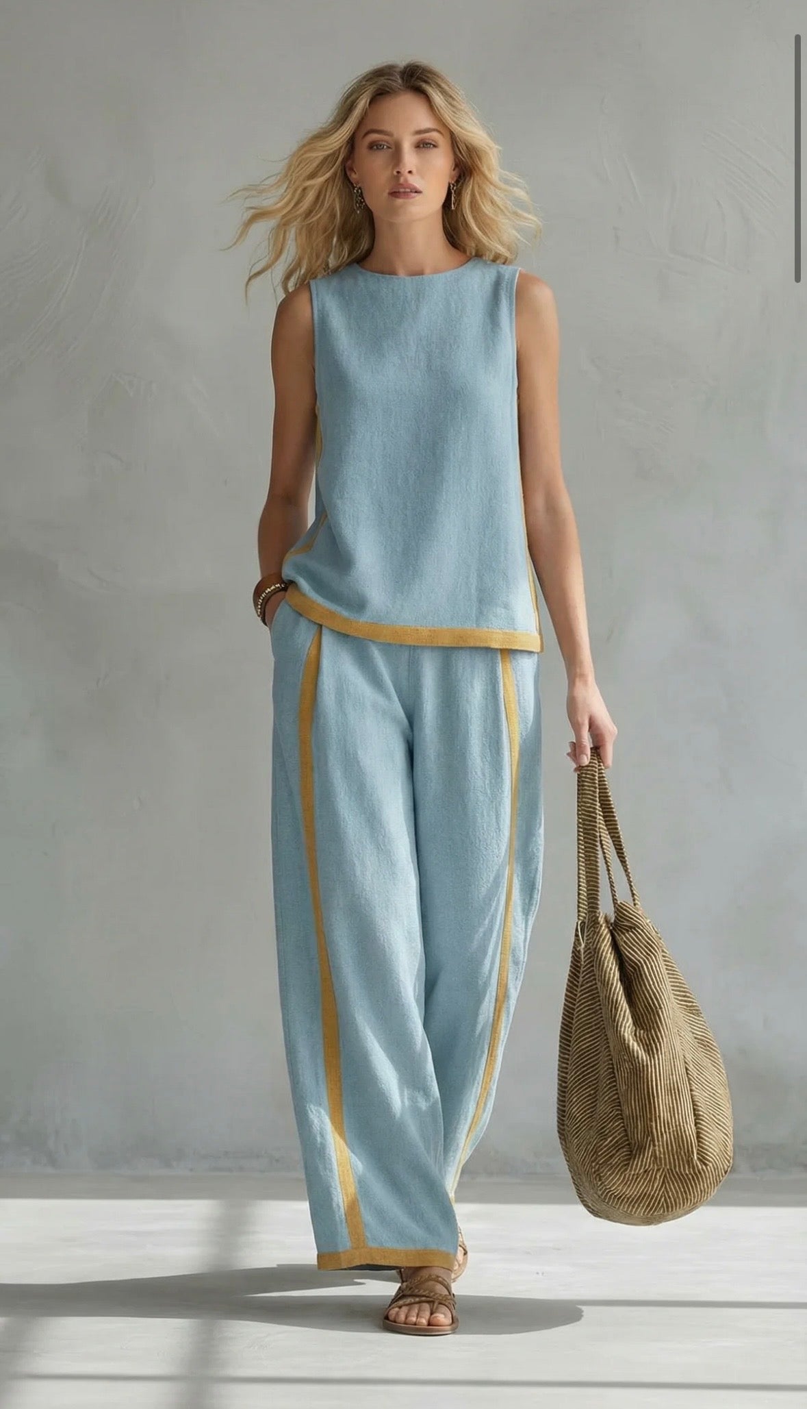 Leila elegant sleeveless trouser set in Blue, view 7