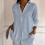 Addison blue striped patchwork blouse in Multicolour, front view