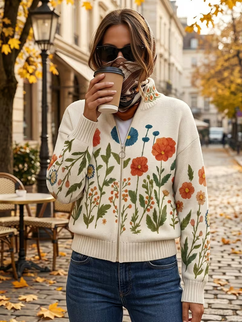 Briony wildflower meadow zip-up cardigan, view 2
