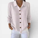 Merry knitted button blouse in Grey/White, view 2