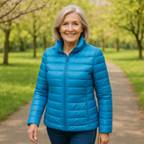 Ulla sky blue puffer jacket, front view