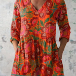 Marion vintage floral blouse in Red Orange, front view
