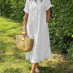 Cassandra Striped Shirt Dress in White, view 12