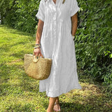 Cassandra Striped Shirt Dress in White, view 12