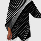 Alayah printed crew neck top in Black White Stripe, view 3