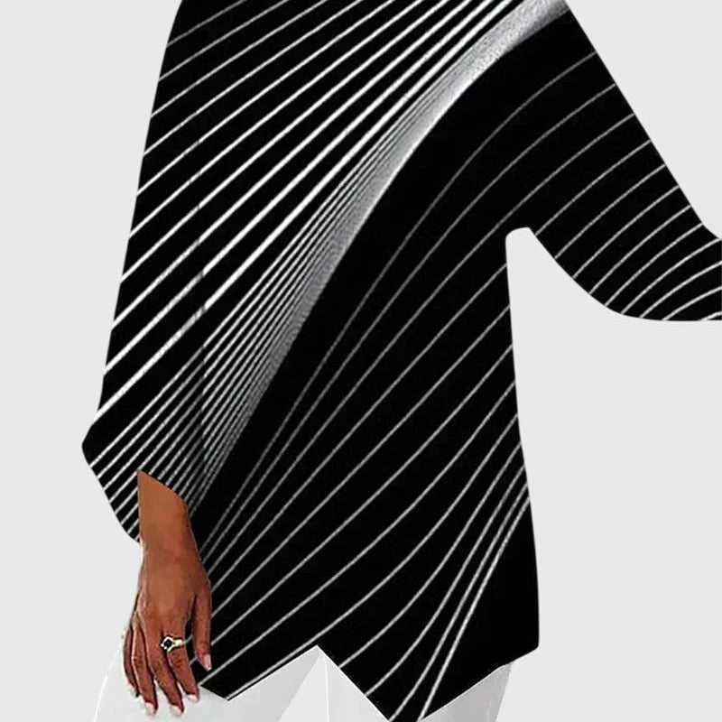 Alayah printed crew neck top in Black White Stripe, view 3