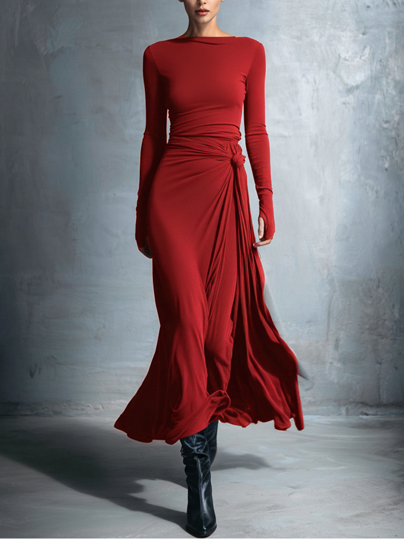 Gabriella side knot long dress in Burgundy, view 2