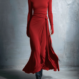 Gabriella side knot long dress in Burgundy, view 2