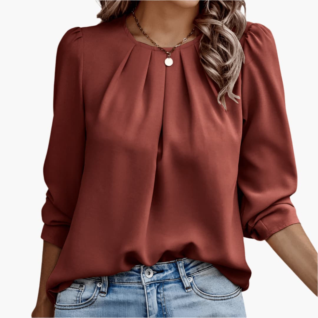 Naomi pleated puff sleeve blouse in Brown, view 3
