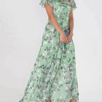 Victoria elegant floral V neck maxi dress in Green, view 3