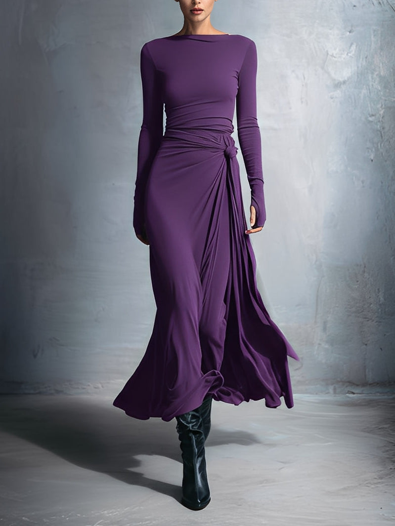 Gabriella side knot long dress in Purple, view 3