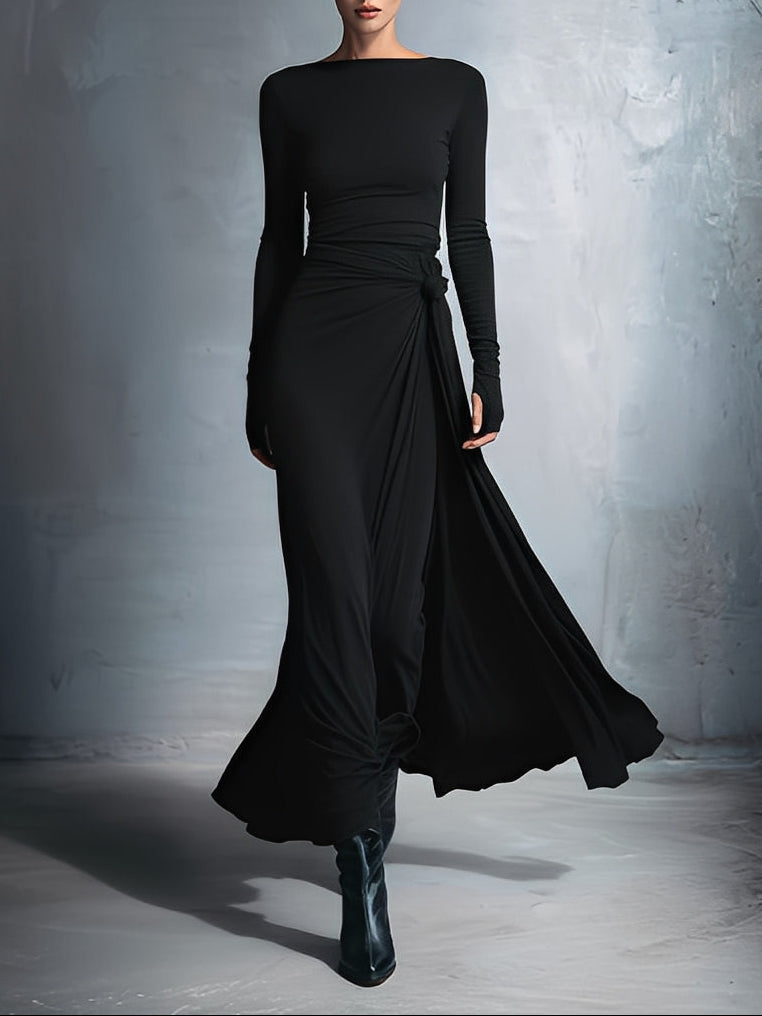 Gabriella side knot long dress in Black, view 4