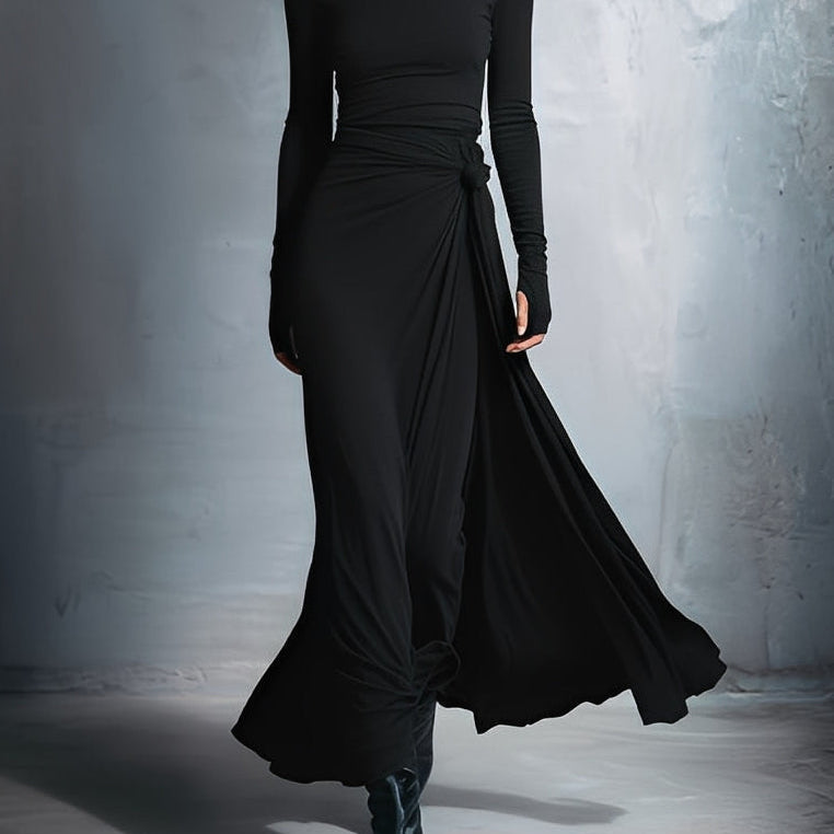 Gabriella side knot long dress in Black, view 4