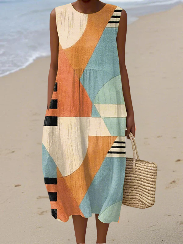 Iris geometric print midi dress in Multicolour, front view