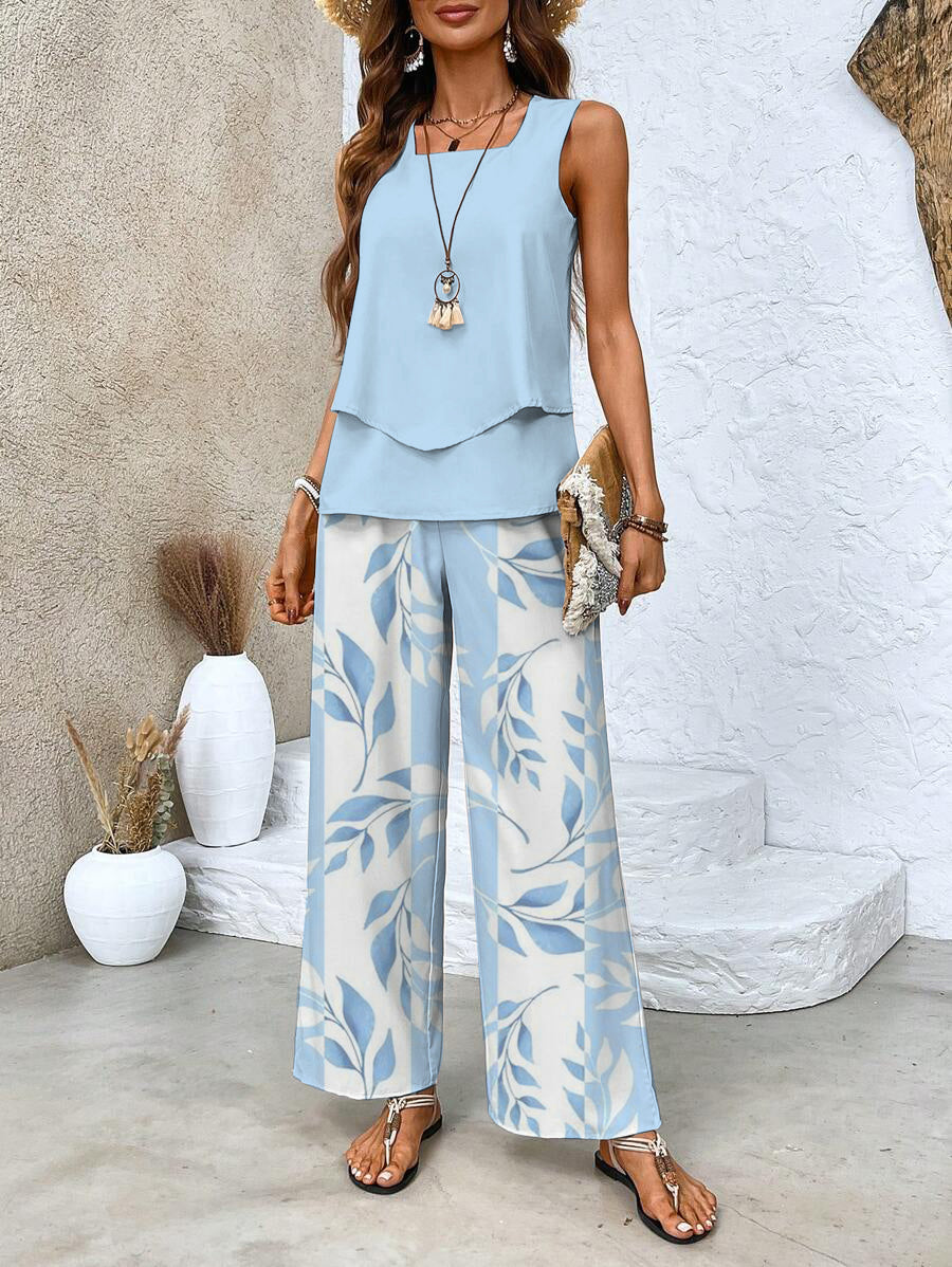 Sofia layered top and wide trousers set in Blue, view 7