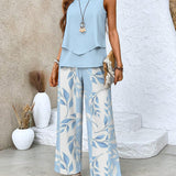 Sofia layered top and wide trousers set in Blue, view 7