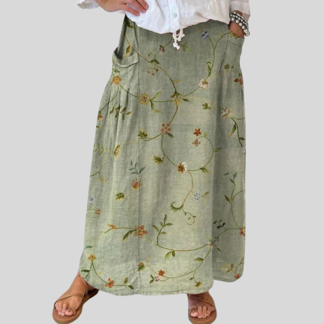 Floral maxi skirt with pockets, front view