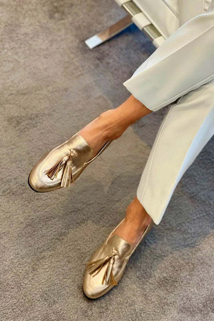 Beatrice Gold Metallic Tassel Loafers, view 3
