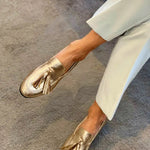 Beatrice Gold Metallic Tassel Loafers, view 3