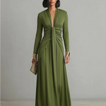 Olive green deep V neck maxi dress, view 5