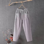 Classic cotton linen trousers with elasticated waist in Grey, view 6