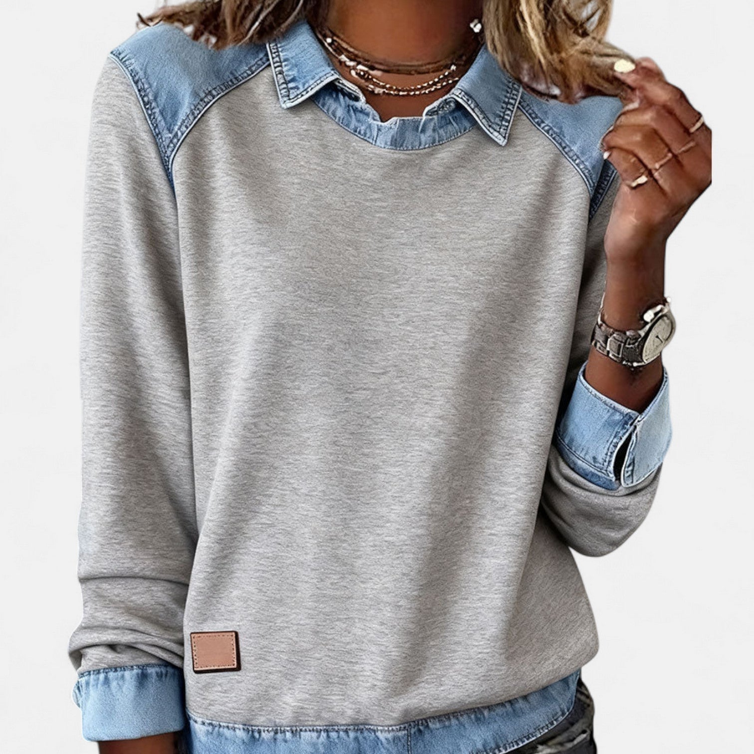 Mia casual long sleeve blouse in Grey, view 9
