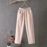 Classic cotton linen trousers with elasticated waist in Khaki, view 7