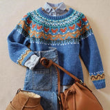 Vera blue Nordic knit jumper, front view