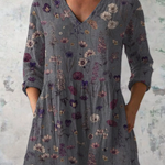 Audrey grey print V-neck blouse, front view