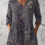 Audrey grey print V-neck blouse, front view