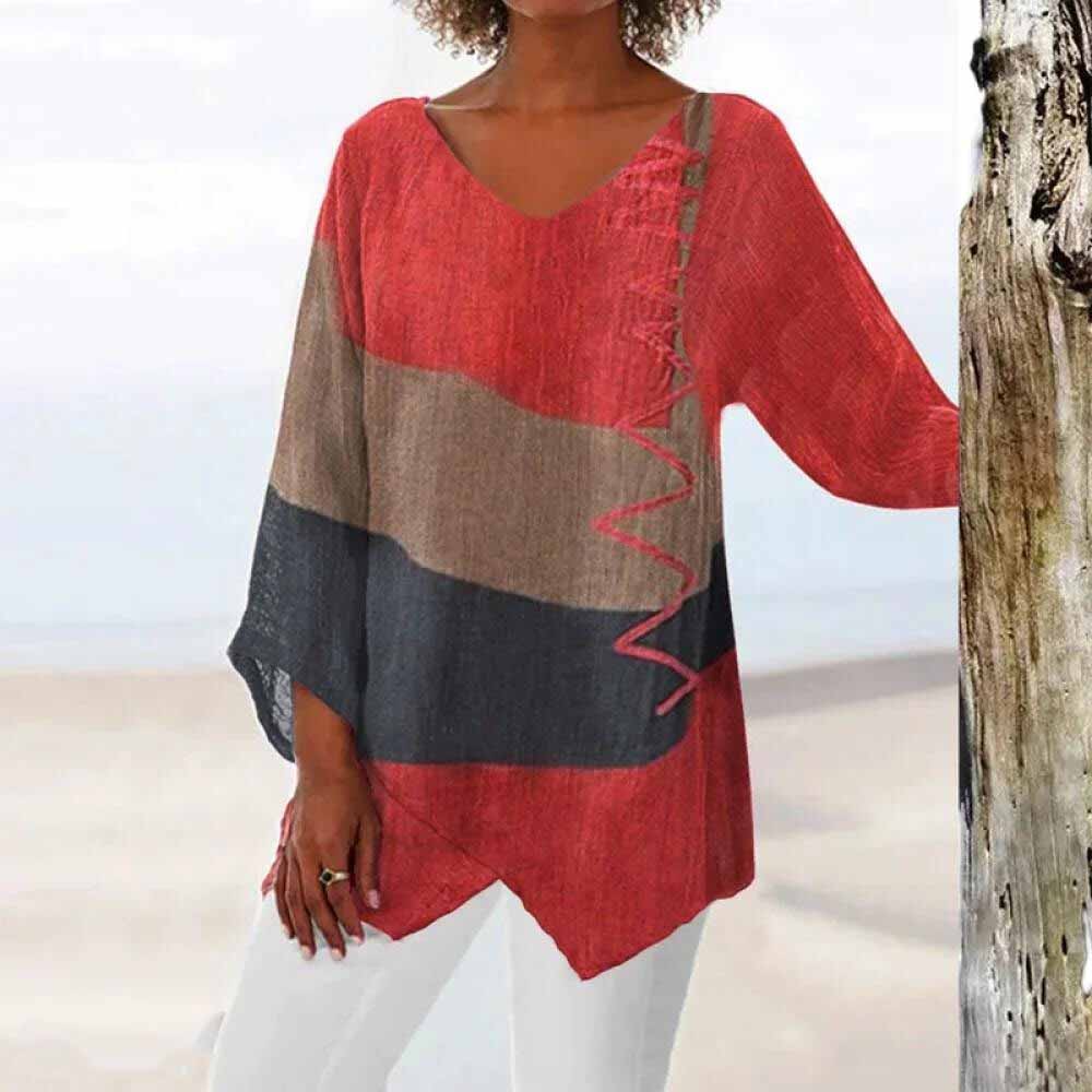 Kathleen colour block blouse in Red, view 2