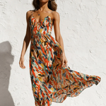 Chiara Painterly Print Midi Dress in Yellow, view 2