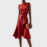 Darlene Sophisticated Midi Dress in Red, front view