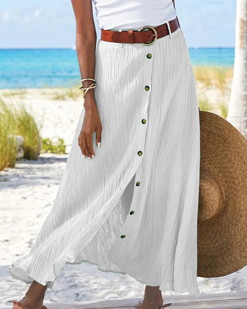 Marie button front flowing maxi skirt in White, view 8