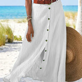 Marie button front flowing maxi skirt in White, view 8