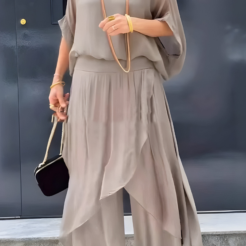 Manna chiffon wide-leg two-piece set in Apricot, view 3