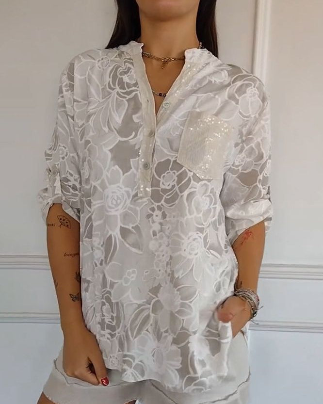 Willow floral blouse with pocket in White, view 7