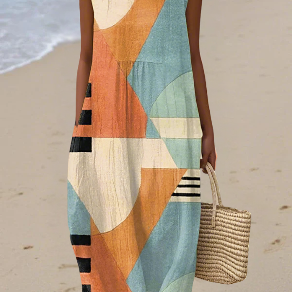 Phoebe geometric print midi dress, front view