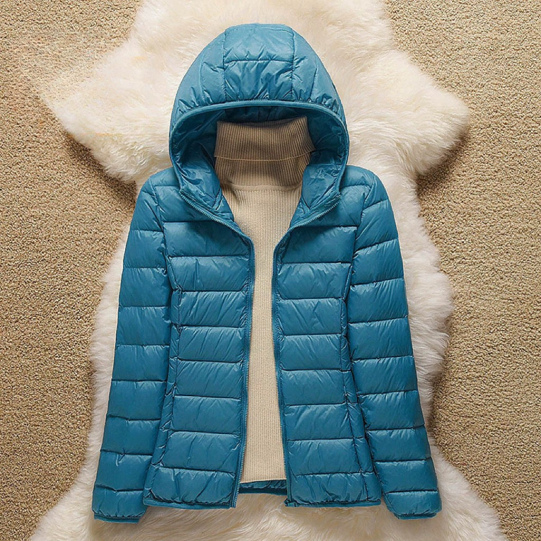 Metta ocean blue hooded puffer jacket, view 2