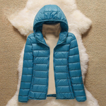 Metta ocean blue hooded puffer jacket, view 2