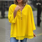 Lorelai chiffon zip blouse in Yellow, front view