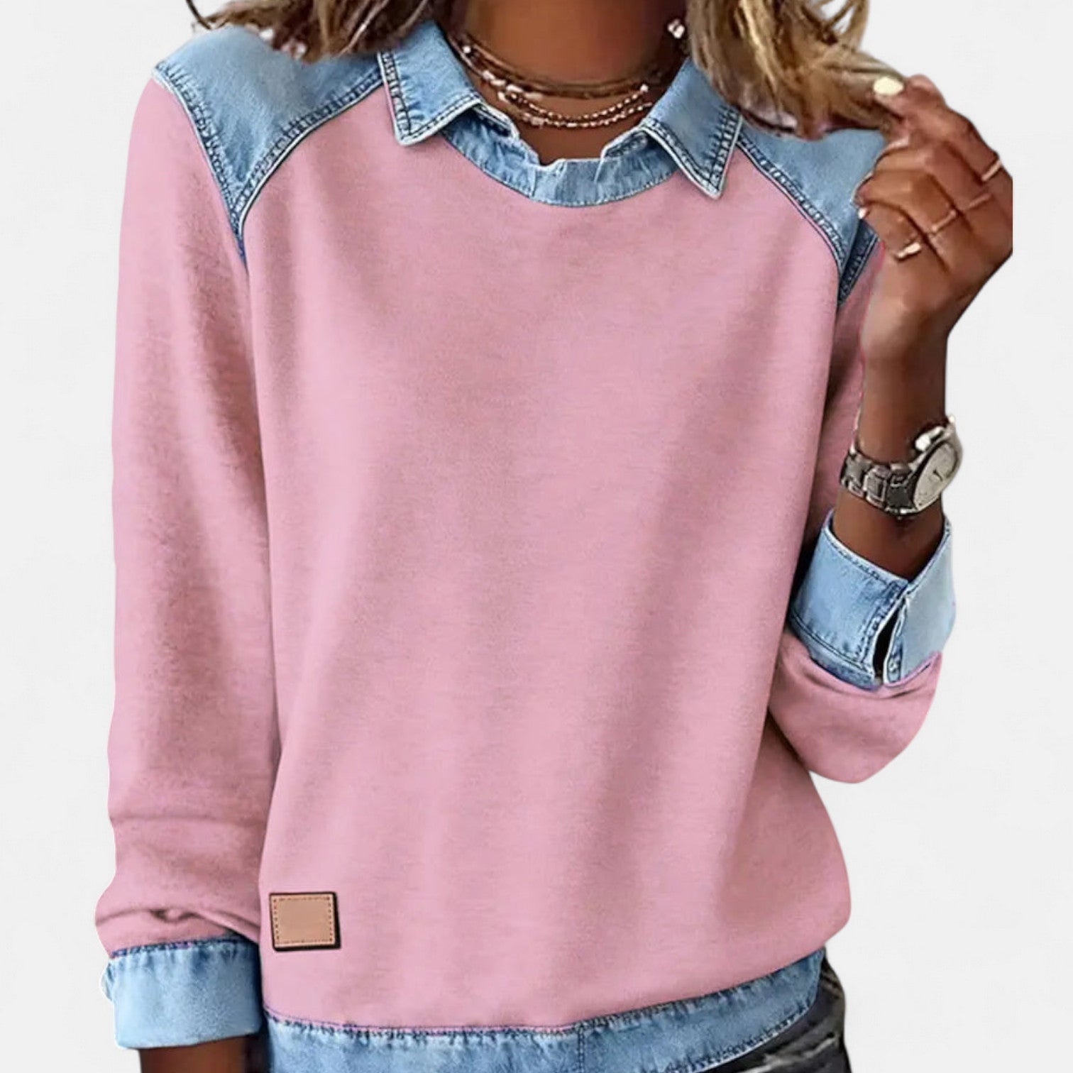 Mia casual long sleeve blouse in Pink, view 15