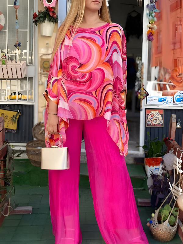 Cate printed two-piece summer set in Pink, front view