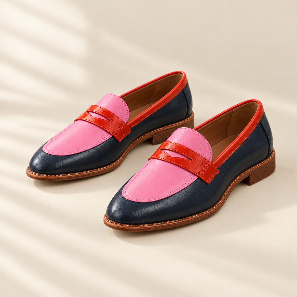 Beatrice colour-block penny loafers in Pink, front view