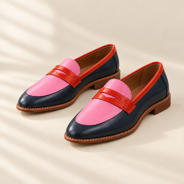 Beatrice | Pink & Navy Penny Loafers