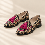 Rosalie leopard pointed flats, front view