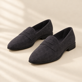 Elise charcoal suede-look loafers in Black, front view