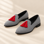 Sasha houndstooth tassel loafers, front view
