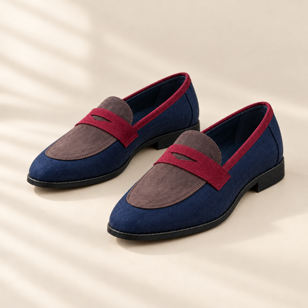 Sylvie two-tone driving loafers in Navy Blue, front view